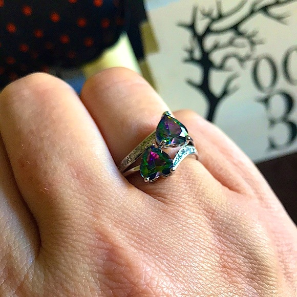 New lab creatd mystic topaz, gemstone ring~.925 slvplt in sz 8 or 10 - Picture 2 of 6